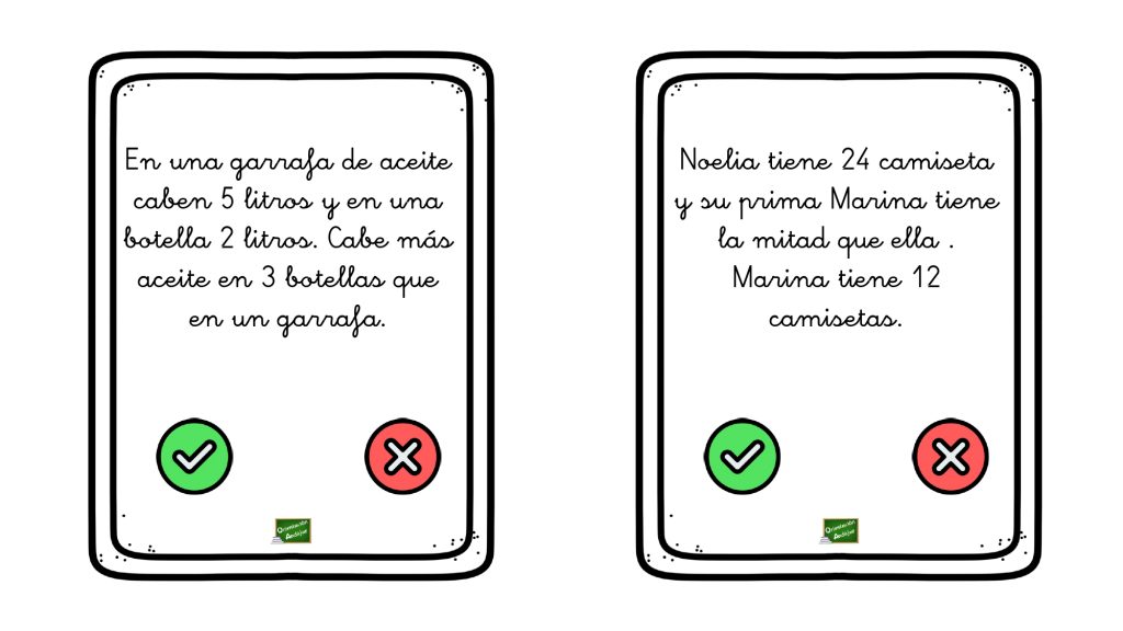 Juego de tarjetas con sencillos desafíos matemáticos Os dejamos unas bonitas y sencillas tarjetas verdadero falso manipulativas con pequeños retos o desafíos matemáticos, diseñados por nosotros.