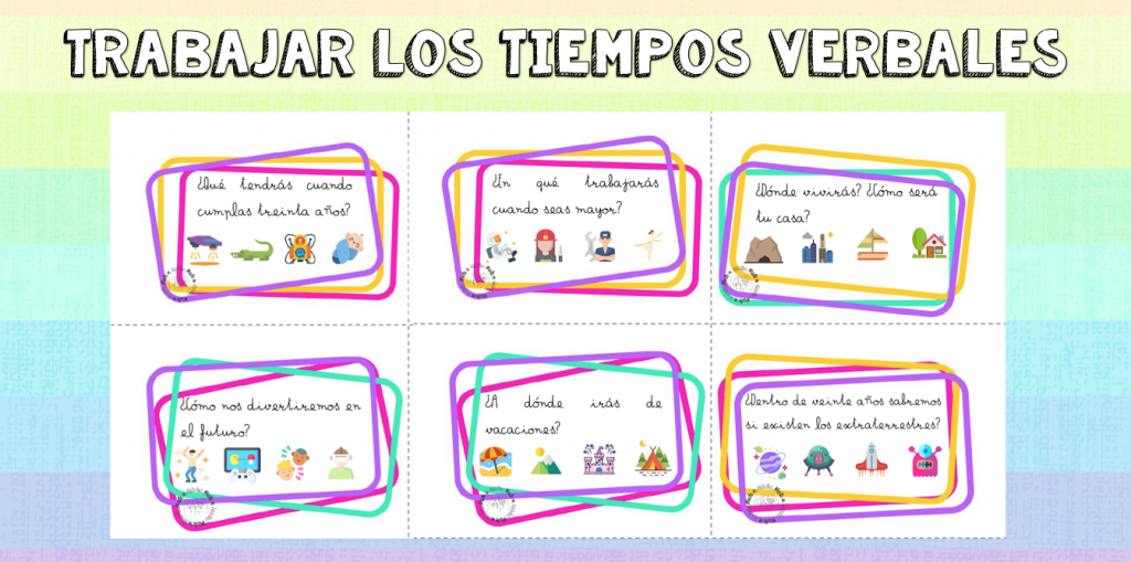 El material contiene 24 tarjetas para trabajar la expresión oral y los tiempos verbales, ya que consta de tarjetas con preguntas en pasado, presente y futuro sobre intereses o temas […]