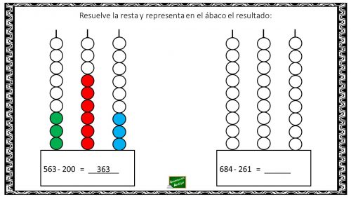 Resta y representa en el ábaco