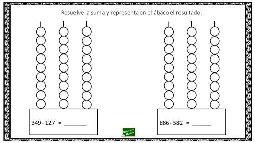 Resta y representa en el ábaco