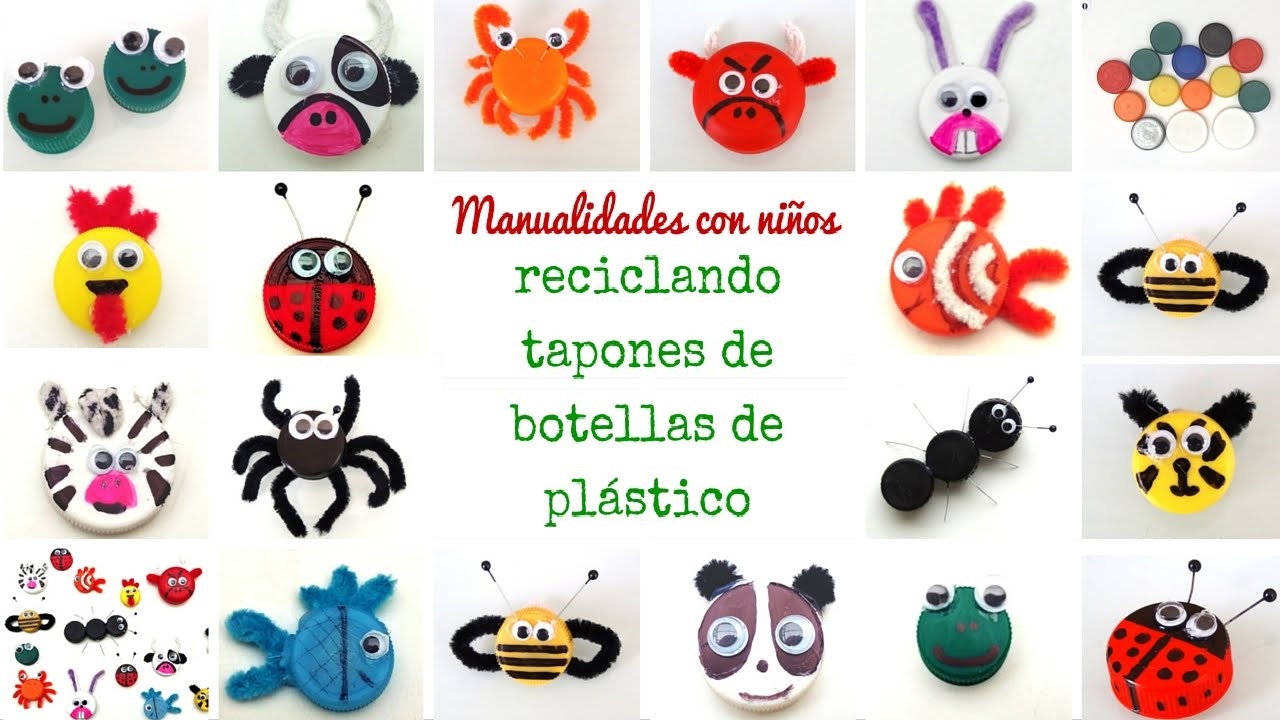 Video tutorial Las mejores 15 manualidades para niños con tapones de  botellas de plástico