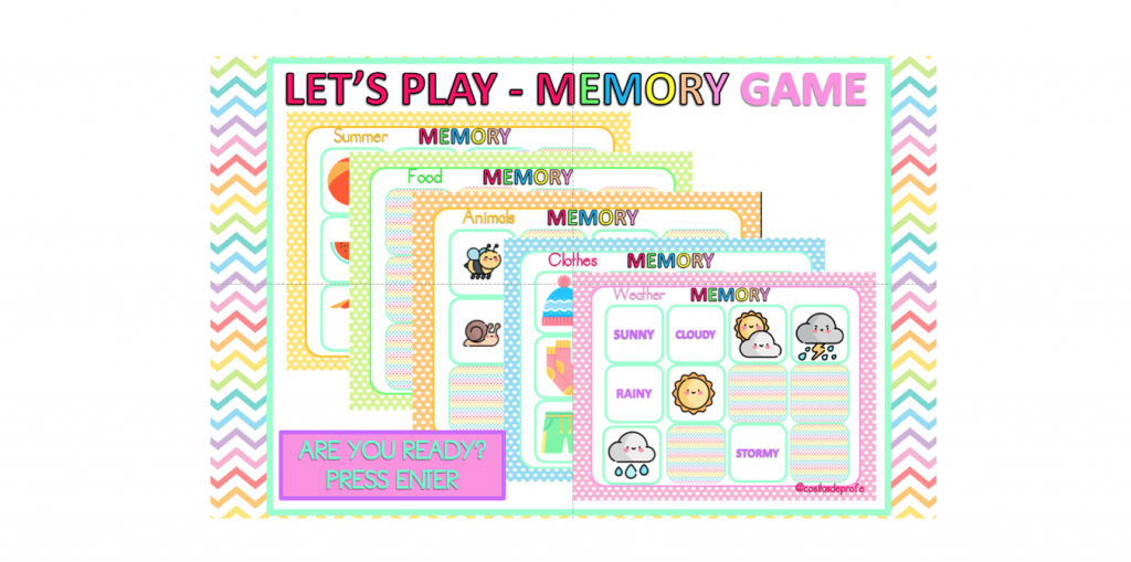 5 MEMORY GAMES interactivo para aprender o repasar vocabulario en inglés