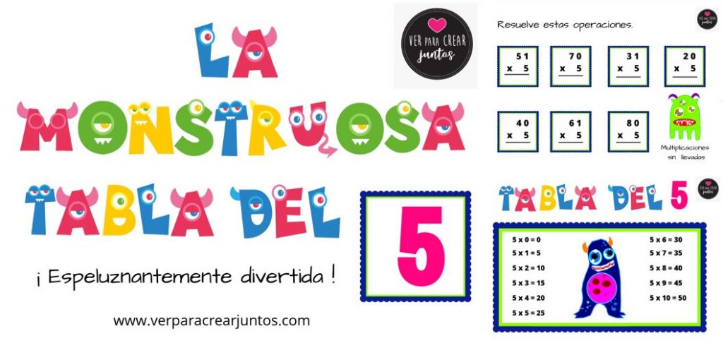 Super cuaderno 1 tablas 0-5 de multiplicar monstruosas DESCARGA LAS TABLAS EN PDF tablas de multiplicar monstruosas VOL-1 AUTORÍA: Vanessa Cuesta Nares  https://verparacrearjuntos.blogspot.com/
