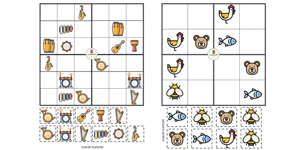 El famoso juego del sudoku es una de las actividades más útiles para desarrollar el pensamiento lógico y matemático en los niños/as. Os propongo dos niveles de dificultad, dos cuadrículas de […]