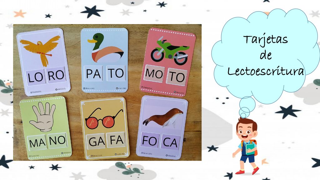 Tarjetas de lectoescritura. El objetivo es construir palabras a través de sus sílabas. Son un total de 20 tarjetas para trabajar la lectoescritura de palabras bisílabas. Nombramos el dibujo de […]