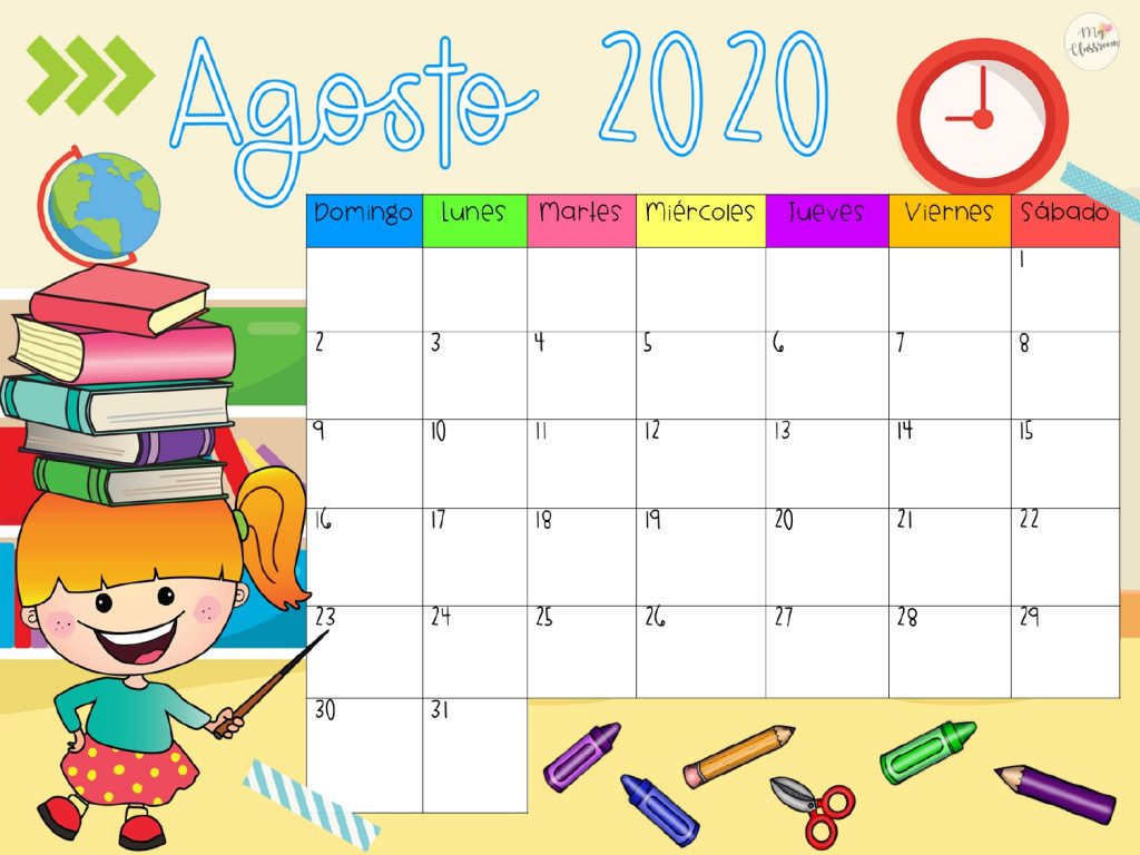 os dejamos estos sencillos calendarios para que os planifiques estos últimos 5 meses del año.     calendarios classroom ago-dic AUTORÍA; https://www.facebook.com/pg/Myclassromtoday