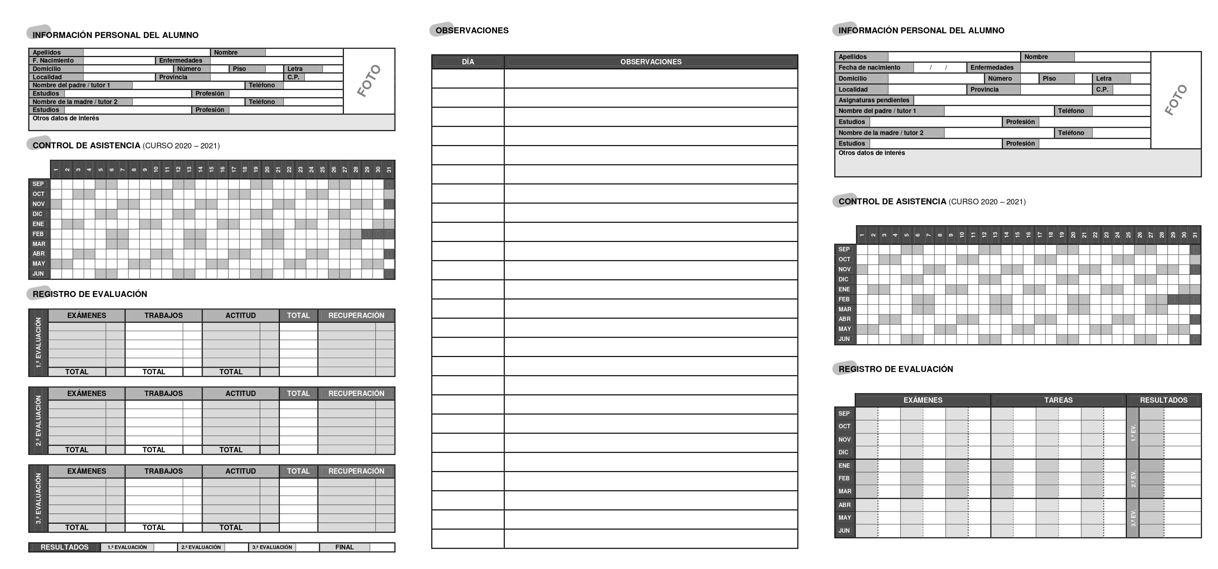 HOJAS DE REGISTRO EDITABLES Información del alumno, control de asistencia,  registro de evaluación y observaciones -Orientacion Andujar