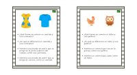 Divertidas tarjetas para trabajar la estimulación cognitiva de nuestros alumnos a través del ejercicio de comparar y contrastar las semejanzas y diferencias de dos objetos. 