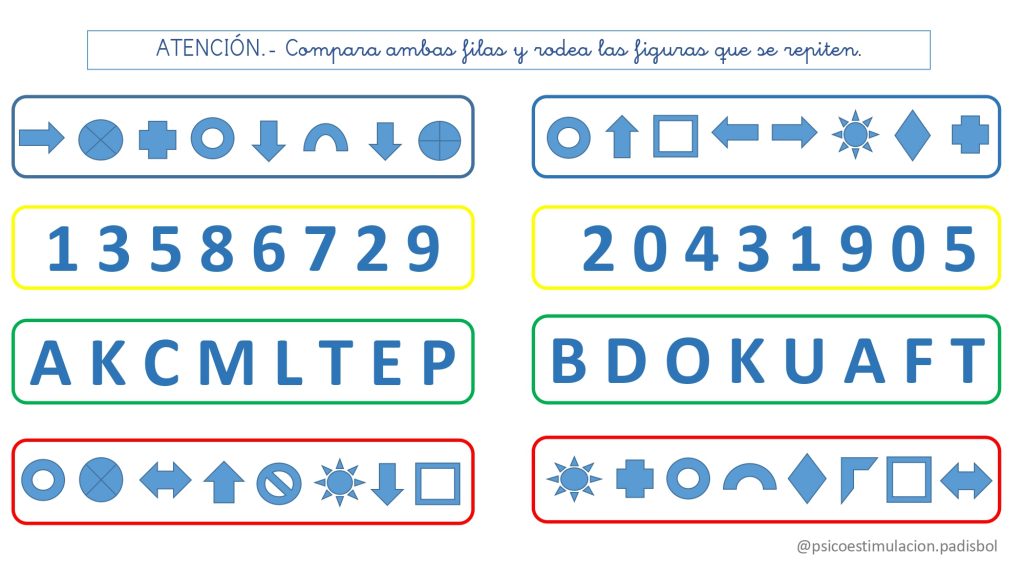 Con este recurso fomentamos el desarrollo de la PERCEPCIÓN, de la ATENCIÓN y la CONCENTRACIÓN. La actividad consiste en comparar ambas filas centrándonos en la búsqueda de estímulos visuales repetidos. […]