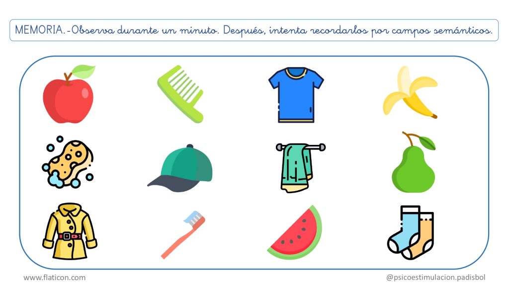 Os presento una lámina para estimular la MEMORIA a corto plazo que contiene 12 estímulos visuales pertenecientes a tres categorías semánticas diferentes: frutas, objetos relacionados con la higiene y prendas […]