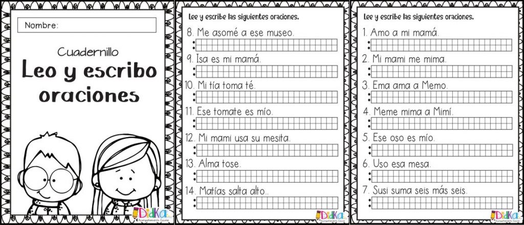 Mi cuadernillo de «Leo y escribo oraciones» Os dejamos este fenomenal cuadernillo para trabajar la lectura y escritura de oraciones sencillas, ideal para los primeros cursos de primaria. Mas de 130 oraciones para practicar.