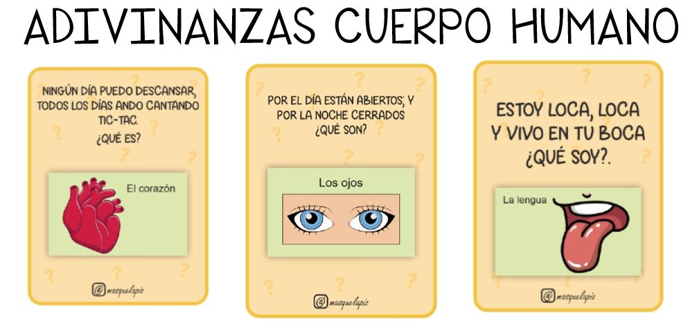 Hola Compis! Hoy la cuenta @masquelapiz nos trae unas flash cards de adivinanzas sobre El cuerpo humano. Que pasada, ¿verdad? El juego consiste en leer la adivinanza y que los […]