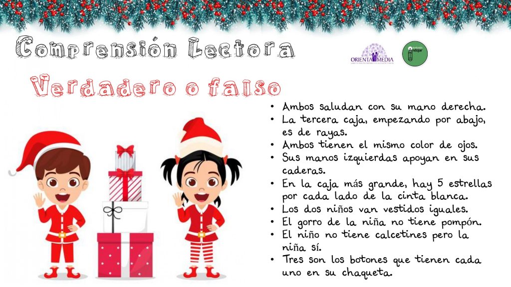 COMPRENSIÓN LECTORA NAVIDEÑA Chulísimas fichas para trabajar la comprensión lectora a nivel literal e inferencial y las consignas e instrucciones.