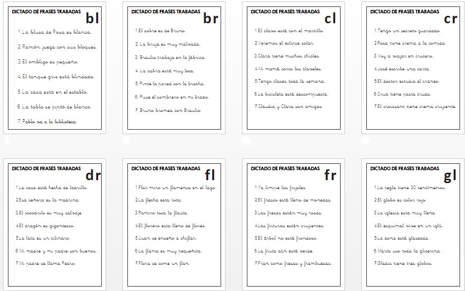 Dictado de frases con todas las trabadas DESCARGA LAS FICHAS EN PDF Dictado de frases con todas las trabadas