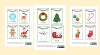 Colección de tarjetas de vocabulario de Navidad en mayúscula y minúscula. Disponible en español e inglés. Listas para descargar, imprimir y plastificar.