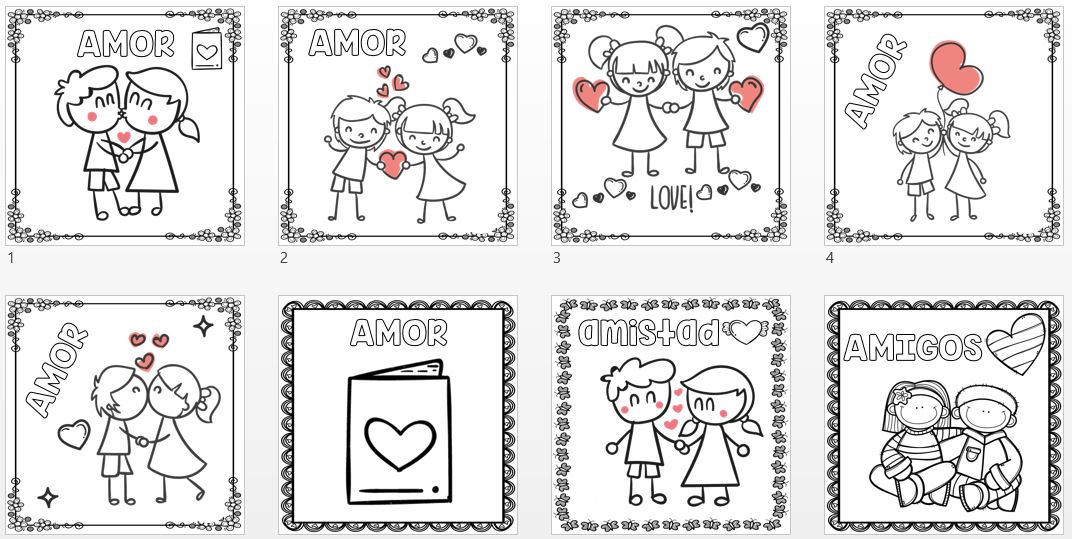 TARJETAS PARA COLOREAR DIA DEL AMOR Y LA AMISTAD -Orientacion Andujar