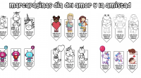 Preciosos marcapáginas especial San Valentin, tato para colorear como a todo color ideales para recortarlos y emplearlos en los libros de lectura de casa o del colegio.