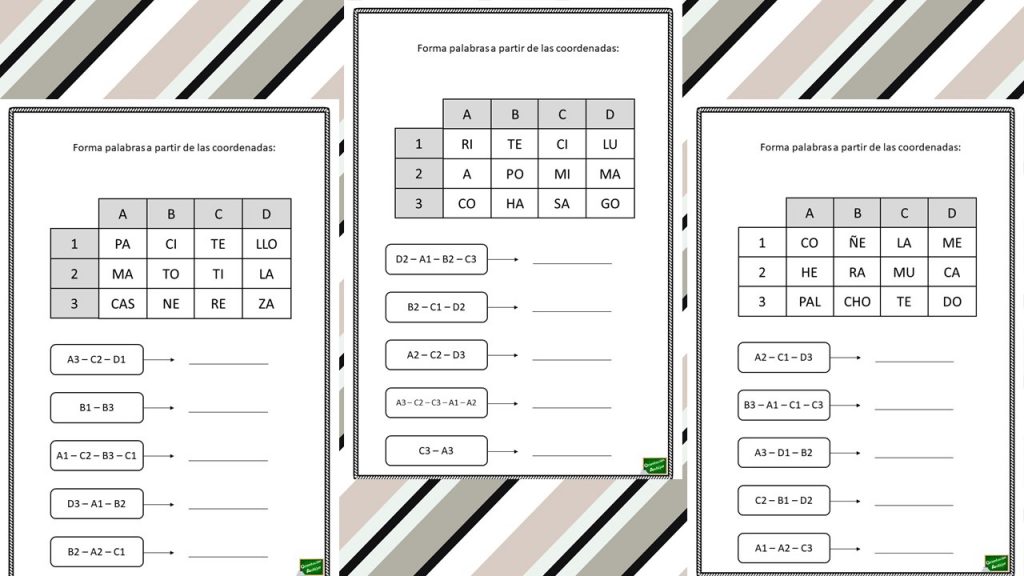 A partir de la fantástica idea vista en el instagram @aprenderconellos, diseñado  estas fichas tan divertidas en las que tenemos que formar palabras a partir de las coordenadas de una […]