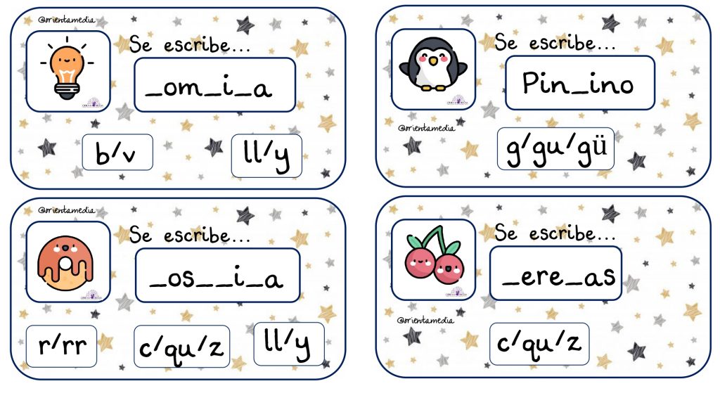 Tarjetas Ortográficas. Hoy os traemos un conjunto de tarjetas para trabajar la ortografía con opciones de respuesta.