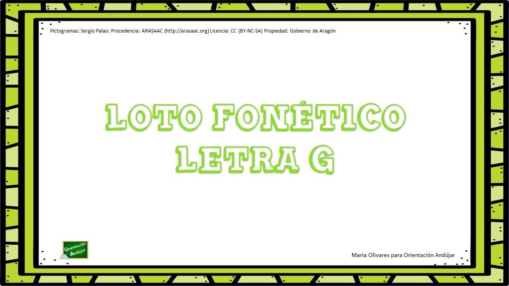 Loto fonético con pictogramas: Letra G Los juegos didácticos tradicionales de lotos forman parte del material básico de la reeducación logopédica. En nuestro caso os hemos preparado un loto con pictogramas con de la letra «f».