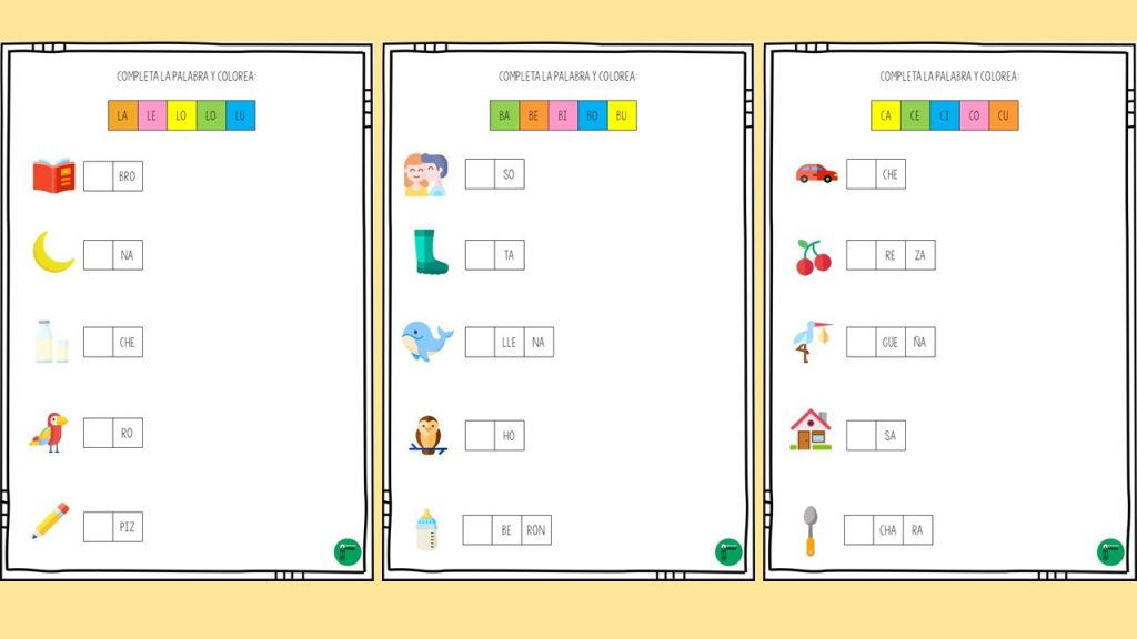 Inspirados en la idea de @aprenderconellos, hemos diseñado  estas fichas en las que tenemos que completar las palabras y colorear según el modelo. En este tipo de actividad trabajamos la […]