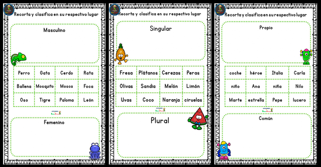 Colección de fichas del blog Actividades de Infantil y Primaria, para repasar, masculino-femenino-plural-singular-común y propio. Lista para descargar e imprimir. El uso de los sustantivos (nombres) es, con el verbo […]