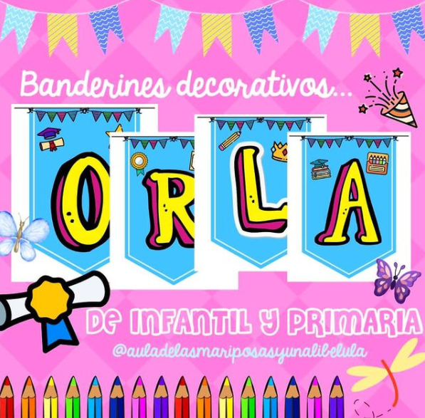 Os compartimos esta bonita colección de banderines para decorar el aula o el salón, el día de la graduación tanto de Infantil como de Primaria.