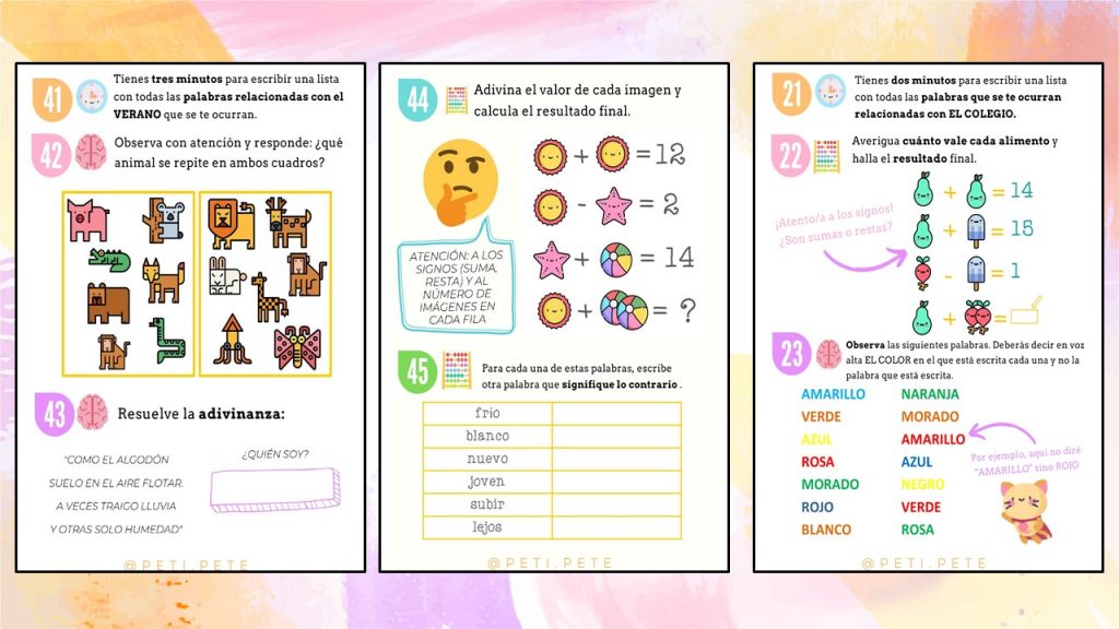 Cuaderno de estimulación cognitiva para el verano Recopilación de actividades variadas para la estimulación cognitiva que he estado compartiendo durante las últimas semanas.