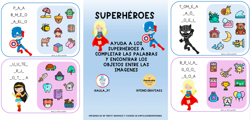 Nos volvemos a juntar @aula_pt y @fono.grafia02 para compartir con ustedes este recurso de lectoescritura. ⠀ ⠀ Consiste en tarjetas en las que el/la niño/a debe ayudar al superhéroe a completar las palabras y […]