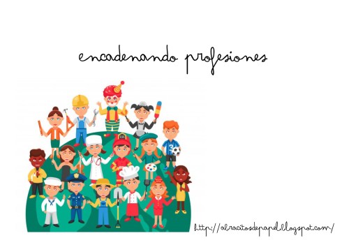 Dominó: Encadenado de profesiones Se trata del dominó para encadenar profesiones. Lo creamos para trabajar la comprensión lectora, adquisición de vocabulario y favorecer la imaginación.