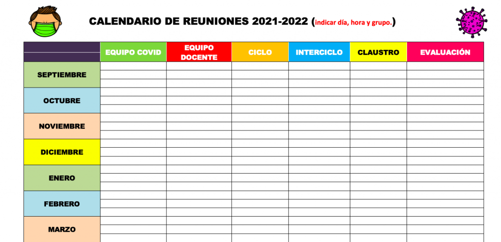 REGISTRO CALENDARIO REUNIONES INFANTIL Y PRIMARIA hemos incluido un código de colores para poder temporalizar todo el curso además de añadir las reuniones equipo covid. EDITABLE EN WORD REGISTRO-CALENDARIO-REUNIONES-INFANTIL-Y-PRIMARIA 2021-2022 […]