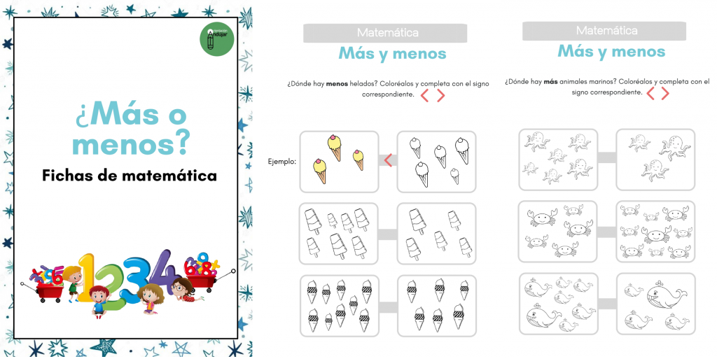 Fichas de matemáticas para reconocer y utilizar los conceptos: más-menos y los signos correspondientes. Los signos “mayor que” y “menor que” se parecen a la letra “v” girada. Es más […]