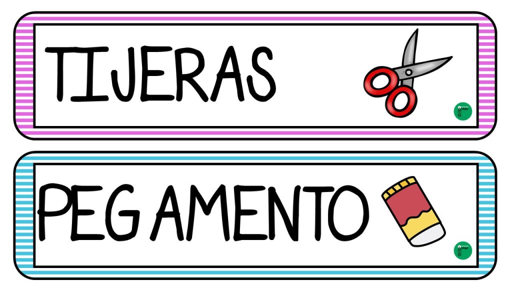 Decoración: Bonitos carteles del material escolar Os he diseñado una bonita colección de carteles para tener bien organizado el material escolar de tu aula de Infantil.