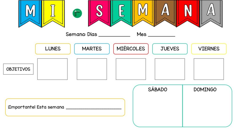 Mi planificador semanal: Objetivos y anotaciones Os presentamos este sencillo planificador semanal para que tanto alumnos/as como profesores se autoevaluen la semana de una forma sencilla y entretenida.