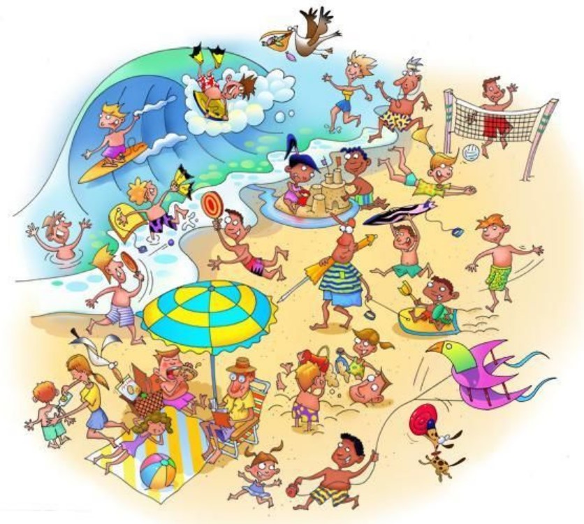 Animal continuous. Summer describe. Картинки английский язык на пляже для детей. Beach cartoon.