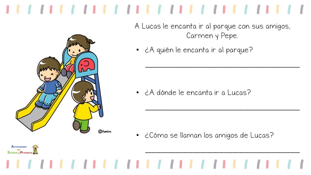 Trabajamos la comprensión lectora a partir de una imagen Fantásticas fichas que nos comparten nuestro blog amigo Actividades de Infantil y Primaria, para trabajar la comprensión lectora de frases cortar a partir de un dibujo.
