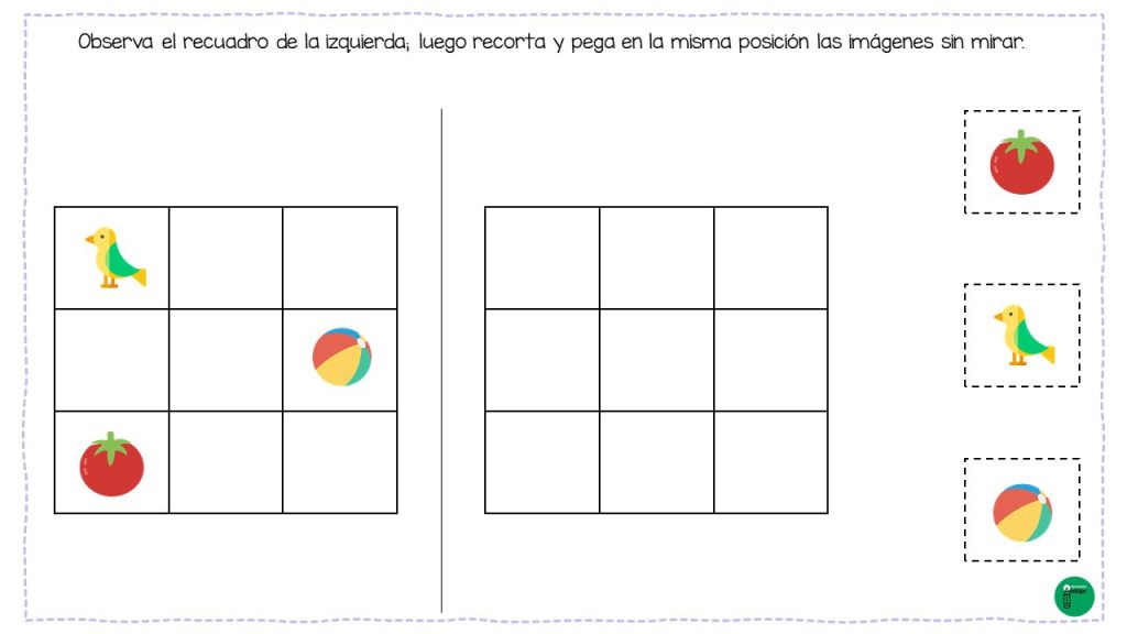 A continuación, os propongo una actividad para ejercitar la memoria a corto plazo. El alumno deberá observar los dibujos y la posición que ocupan en la cuadrícula e intentará reproducirlos […]