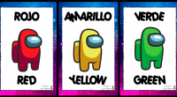 Bonitos carteles para decorar el aula y aprender los colores en inglés y castellano con los simpáticos personajes del famoso videojuego Among Us.