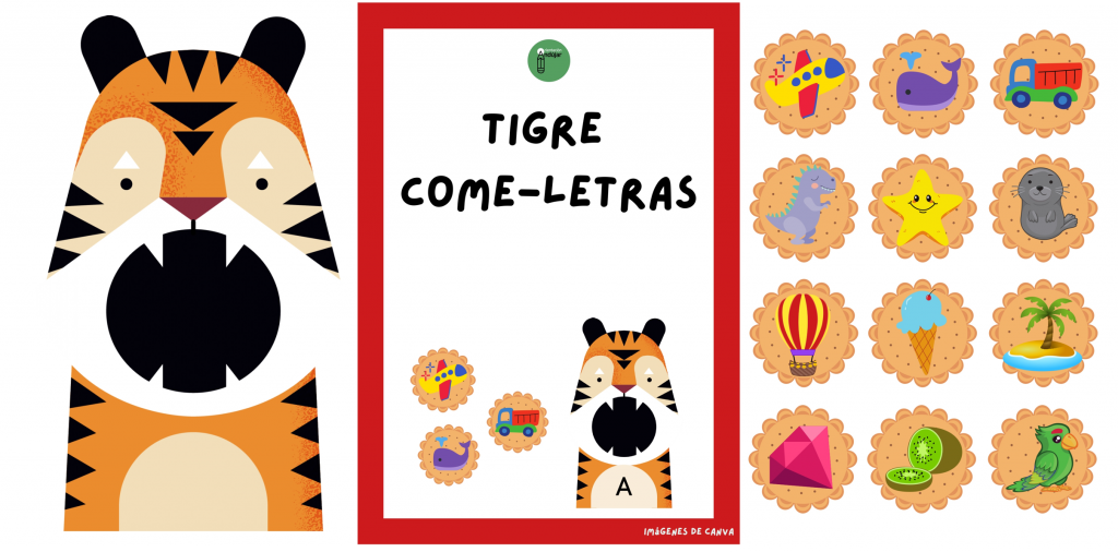 Hoy jugamos con el divertido tigre come-letras. En su barriga colocamos la letra que deseamos trabajar y el niño debe alimentarlo con la galleta cuya imagen comienza con dicho grafema. […]