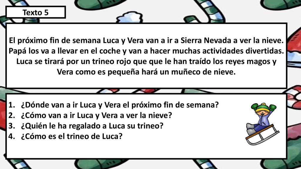 Divertidos textos de comprensión lectora en la que los personajes protagonistas son Luca y Vera. Se trata de pequeñas lecturas relacionadas con la navidad y sobre los que se realizaran […]
