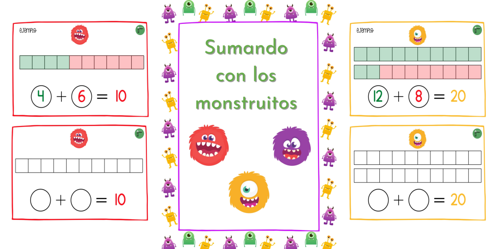 Hoy os traemos esta propuesta para trabajar las sumas de una manera divertida. Los niños deben ayudar a los monstruitos a arribar a los resultados indicados (10-20-30) pensando distintas opciones.  […]