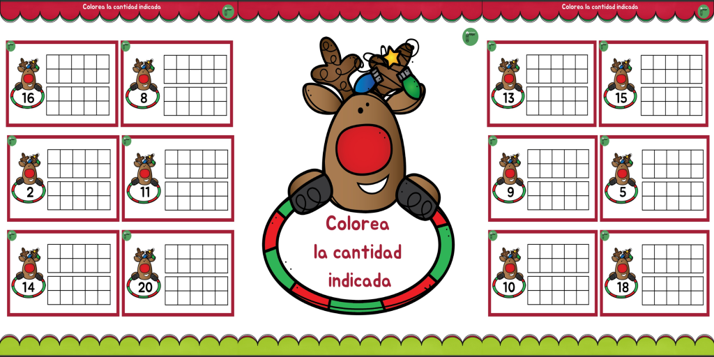 Trabajamos los números hasta el 20 con estas entretenidas tarjetas navideñas. El reno indica un número y los niños deben colorear esa cantidad en las cuadrículas (separadas en dos decenas). […]
