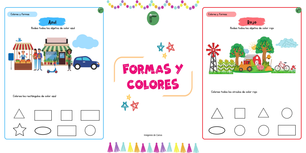 Hoy os compartimos estas bonitas fichas para trabajar colores y formas.  En la primera actividad, los niños deben buscar en la imagen los objetos del color indicado. En la segunda […]