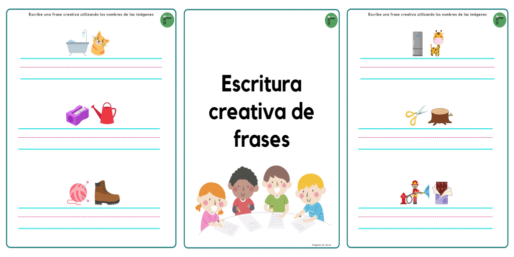 Hoy os compartimos estas fichas para trabajar escritura creativa de frases.  Los niños deberán observar las dos imágenes dadas y escribir en el renglón de abajo una frase utilizando esas […]