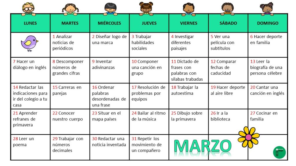Como cada mes, os comparto un nuevo calendario con numerosas actividades de inteligencia múltiples. Este calendario tiene como finalidad aportar información tanto a las familias como a los profesores interesados […]