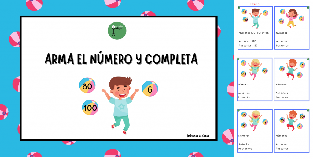 Os compartimos estas súper tarjetas matemáticas. Los alumnos deben formar el número de tres dígitos y escribir el anterior y el posterior.  Contiene 20 tarjetas, la primera sirve de ejemplo.  […]