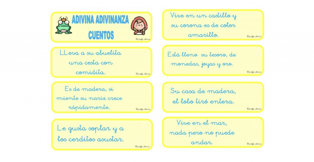 «Adivina adivinanza» de nuestros personajes favoritos de los cuentos  tradicionales Hecho en formato libro, solo tenéis que recortar y plastificar. Leemos las adivinanzas y buscamos la solución entre los personajes, […]