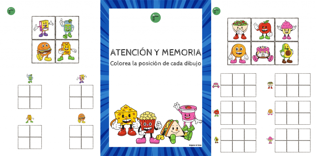 Con esta actividad podemos trabajar atención y/o memoria con divertidas imágenes de alimentos saludables y no saludables. Los niños deberán observar la posición de cada caricatura en la cuadrícula y […]