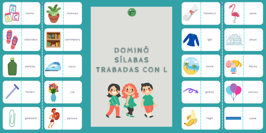 Hoy os compartimos un divertido dominó para trabajar las sílabas trabadas o sinfones con L (cl, fl, gl, bl, pl). Los niños deberán ir uniendo las piezas imagen/nombre.  Trabajamos articulación […]