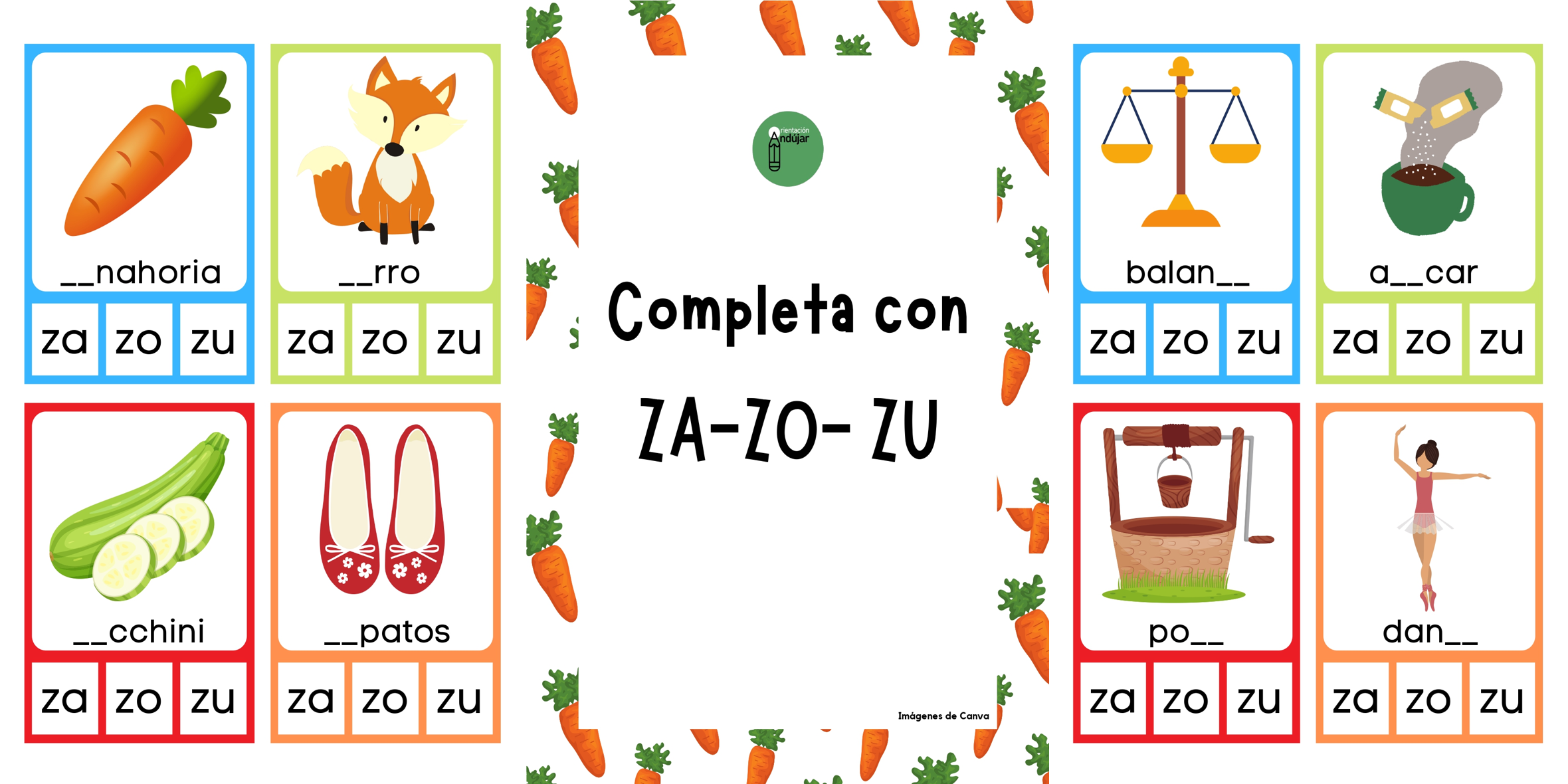 Completa con ZA-ZO-ZU: tarjetas molonas - Orientacion Andujar